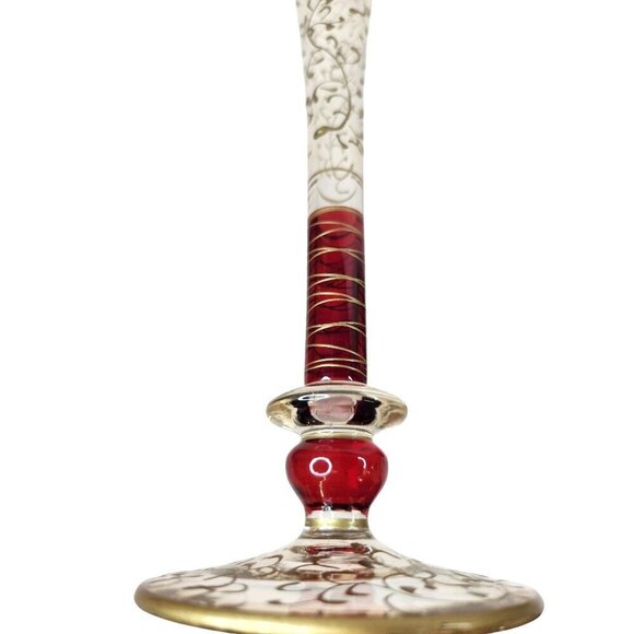 Vintage Pier 1 Import FLUTED CHAMPAGNE Barware Ruby Gold Blown Glass 10 inch P1C - Picture 5 of 8